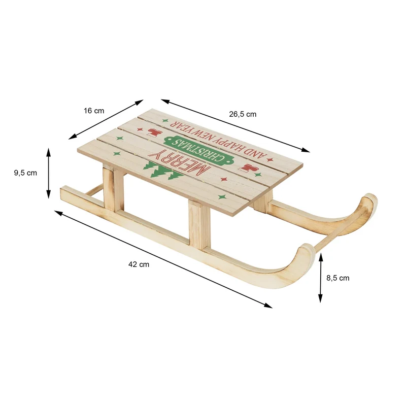 Deko Schlitten aus Holz mit warmweißen LED mit Timer 42x16x9,5 cm Braun Weihnachtsschlitten