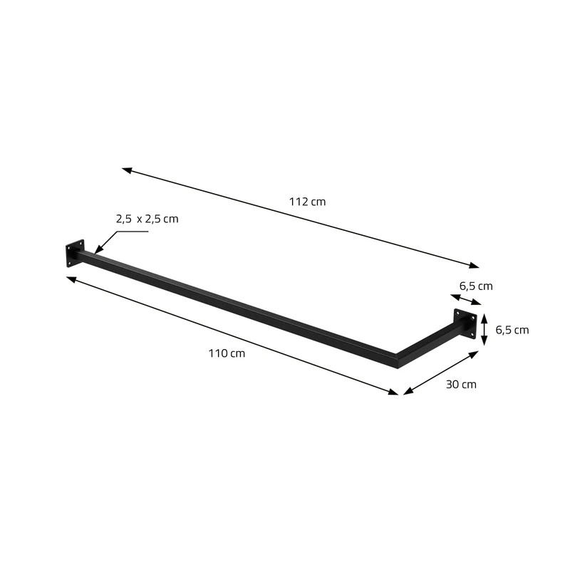 2er Set Kleiderstange Garderobe Wandmontage 30 x 110 cm Schwarz aus Stahl ML-Design