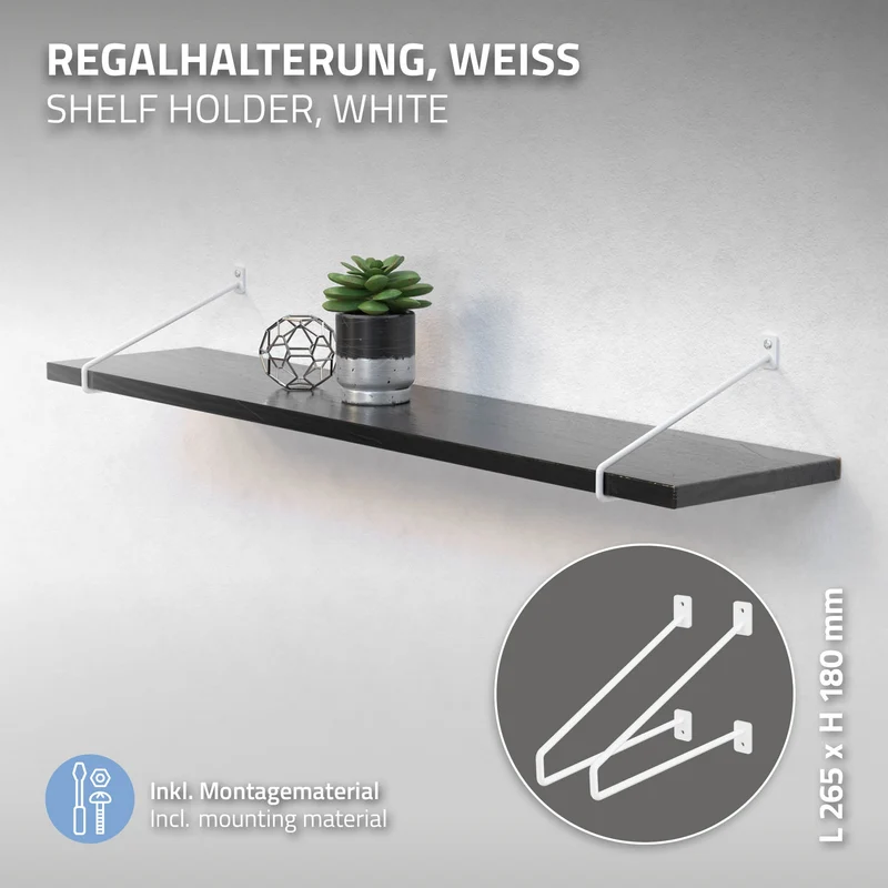 2er Set Wandkonsole Regalhalterung 2x 265 x 180 mm Weiß aus Stahl ML-Design