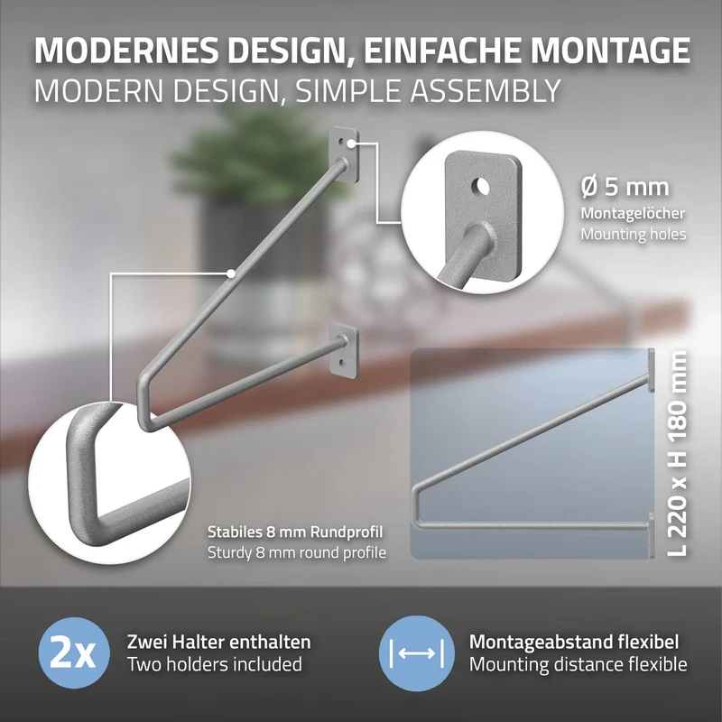 2er Set Wandkonsole Regalhalterung 2x 220 x 180 mm Grau aus Stahl ML-Design