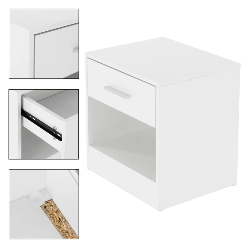 2er Set Nachttisch mit Schublade und offenem Fach 36.5x38.5x30 cm Weiß aus Holz ML-Design