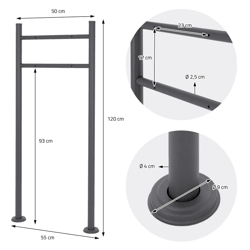 Standbriefkasten mit Zeitungsfach 37x36,5x11 cm Anthrazit/Weiß-Marmoroptik aus Stahl ML-Design, Modernes Asymetrisches Design, Standhöhe 120cm Anthrazit Doppelfuß