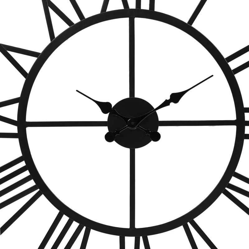 Große Wanduhr Ø 85 cm Schwarz aus Eisen mit römischen Ziffern WOMO-Design