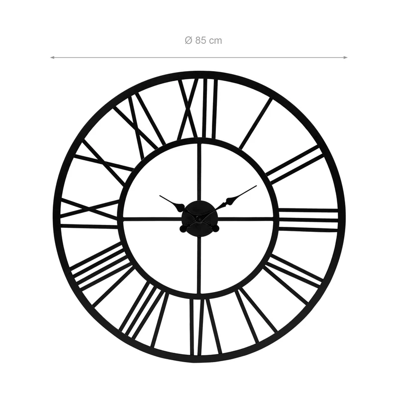 Große Wanduhr Ø 85 cm Schwarz aus Eisen mit römischen Ziffern WOMO-Design