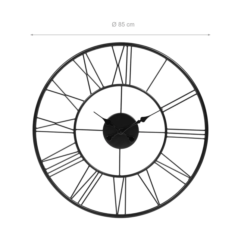 Große Wanduhr Ø 85 cm Schwarz aus Eisen und Mangoholz WOMO-Design