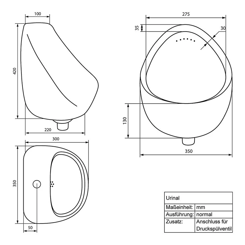 Urinal Pissoir aus Keramik mit Zulauf von Hinten inkl. Absaug Siphon Luxebath