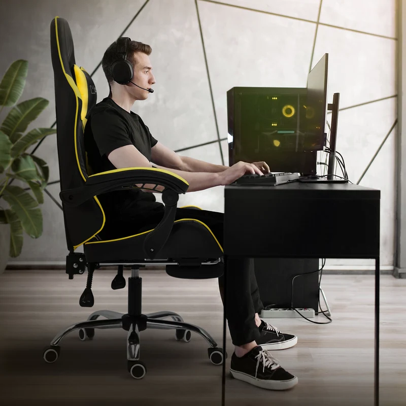 Massage Gaming Stuhl Schwarz/Gelb aus PU-Leder ML-Design