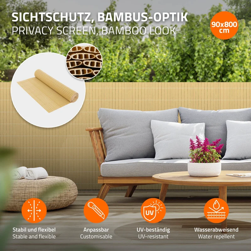 Sichtschutzmatte 90x800 cm Sichtschutzzaun Windschutz Balkonschutz PVC Bambus UV-beständig