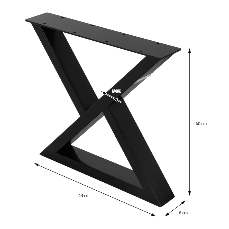 2 Stück Tischbeine Bankkufen B43xH40 cm Tischkufen X-Form aus Stahl pulverbeschichtet Schwarz ML-Design