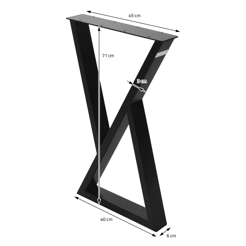 2 Stück Tischbeine B40xH71 cm Tischkufen X-Form aus Stahl pulverbeschichtet Schwarz ML-Design