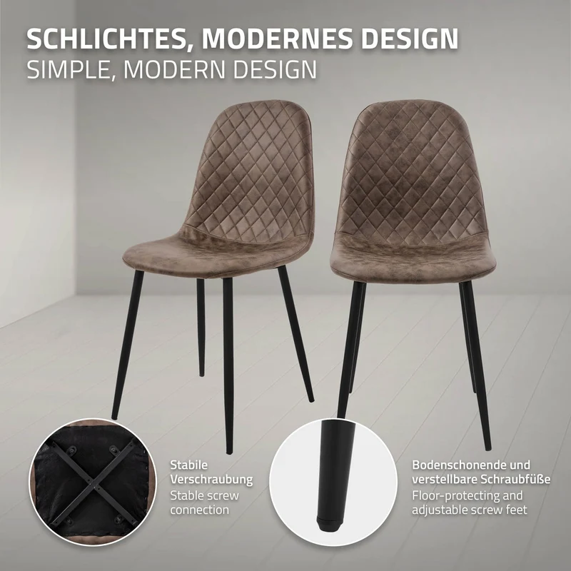 Esszimmerstuhl 4er Set mit Rückenehne Braun Küchenstuhl mit Kunstleder Bezug ML-Design