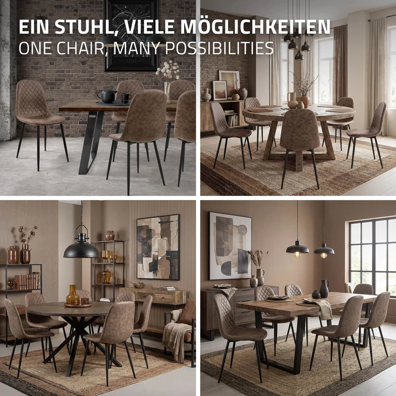 Esszimmerstuhl 4er Set mit Rückenehne Braun Küchenstuhl mit Kunstleder Bezug ML-Design
