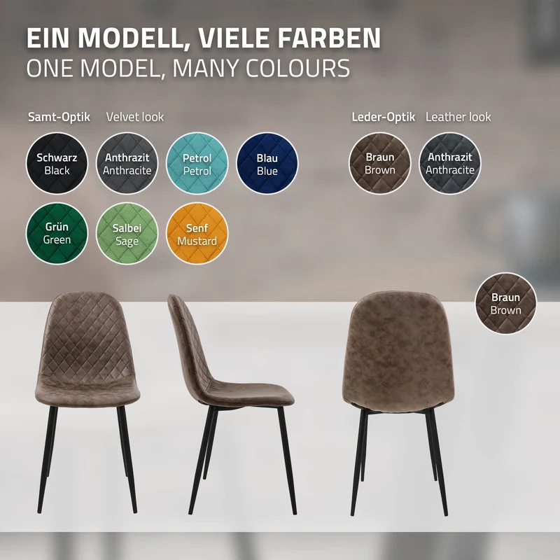 Esszimmerstuhl 4er Set mit Rückenehne Braun Küchenstuhl mit Kunstleder Bezug ML-Design