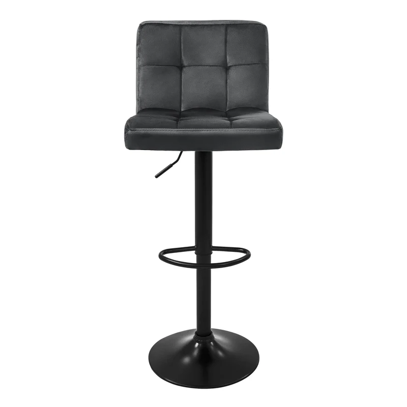 Barhocker 2er Set Grau Samtbezug mit Rückenlehne und Fußstütze höhenverstellbar 63-83cm ML-Design