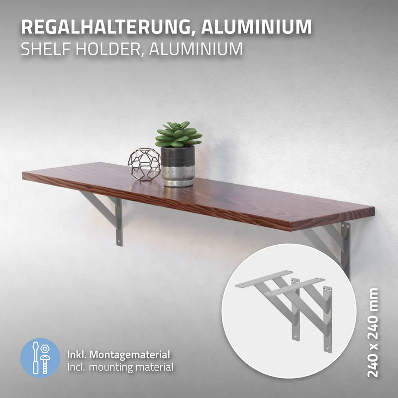 2er Set Wandkonsole Regalhalterung 2x 240 x 240 mm Silber aus Aluminium ML-Design
