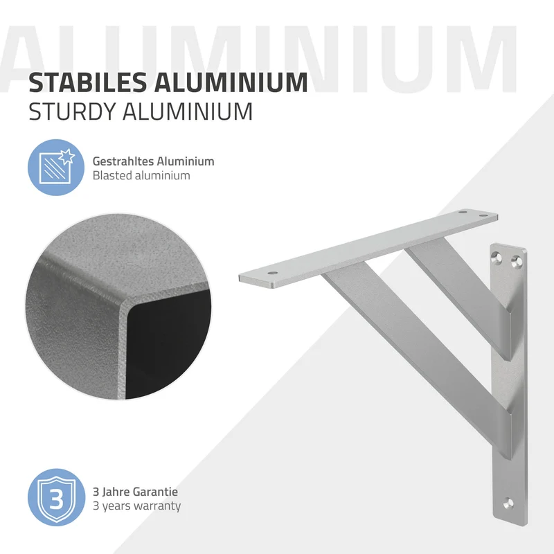 2er Set Wandkonsole Regalhalterung 2x 240 x 240 mm Silber aus Aluminium ML-Design