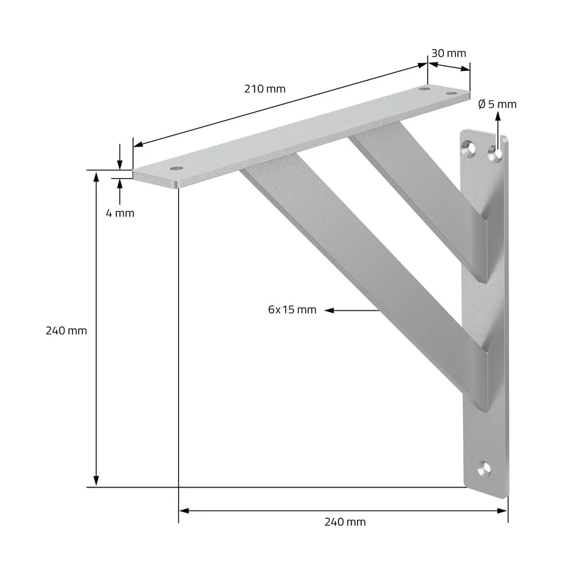 2er Set Wandkonsole Regalhalterung 2x 240 x 240 mm Silber aus Aluminium ML-Design