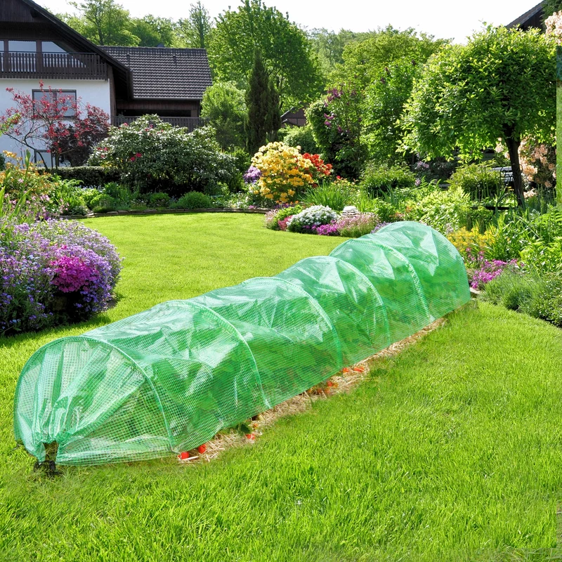 2er Set Folientunnel 300x55x35 cm Transparent/Grün aus PE-Gitterfolie