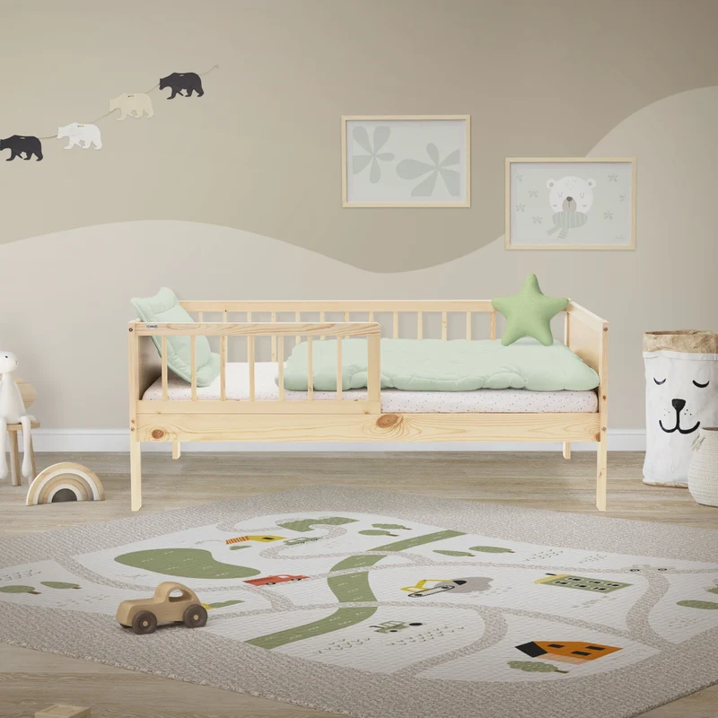 B-Ware Kinderbett 70x140 cm mit Lattenrost und Rausfallschutz Natur Kiefernholz ML-Design