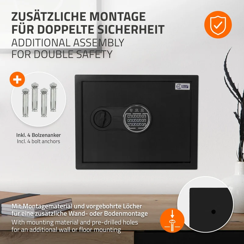 B-Ware Safe Tresor 27L aus Stahl mit Elektronikschloss und Notschlüsseln Rundbolzenverschluss