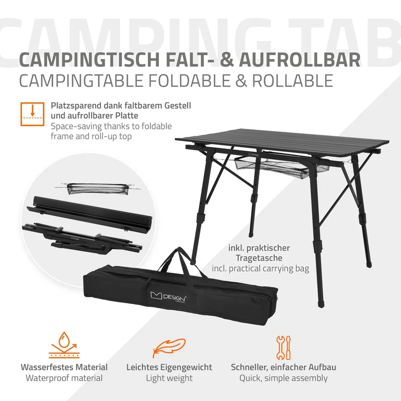 B-Ware Campingtisch faltbar 90x51,5 cm Schwarz aus Aluminium ML-Design