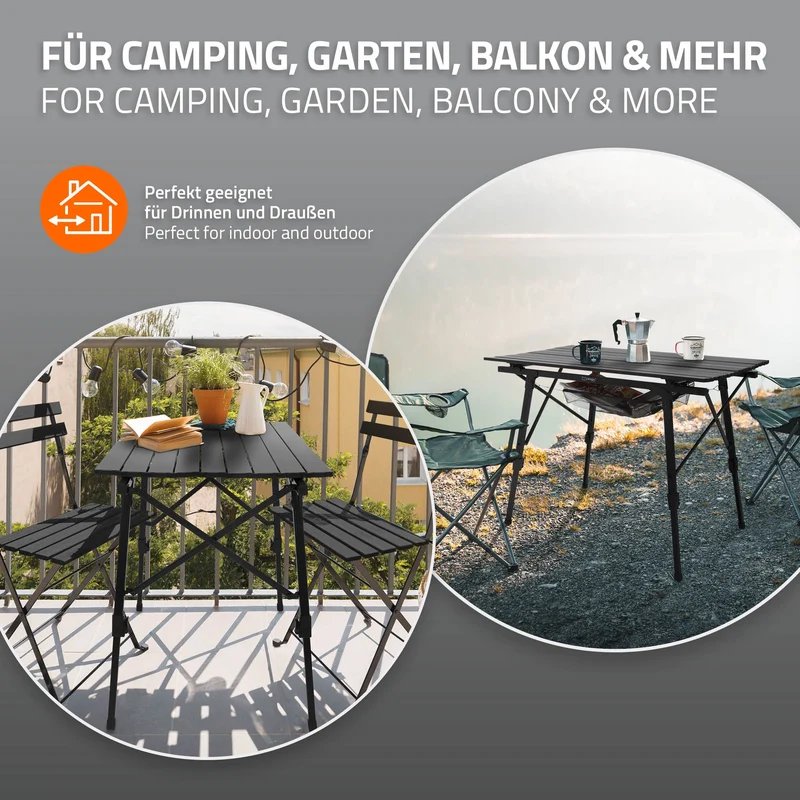B-Ware Campingtisch faltbar 90x51,5 cm Schwarz aus Aluminium ML-Design