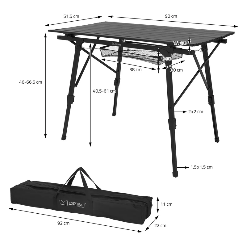 B-Ware Campingtisch faltbar 90x51,5 cm Schwarz aus Aluminium ML-Design