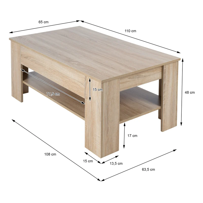 B-Ware Couchtisch mit Schublade und Ablage 110x65x48 cm Sonoma-Eiche ML-Design