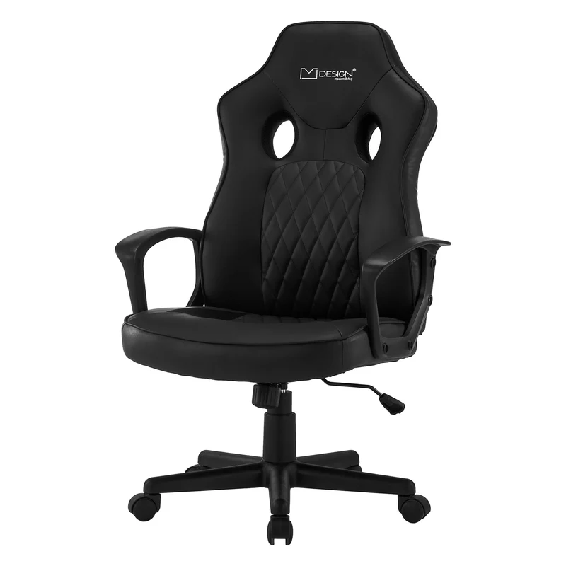 B-Ware Gamingstuhl mit Wippfunktion breite Sitzfläche Schwarz aus Kunstleder ML-Design