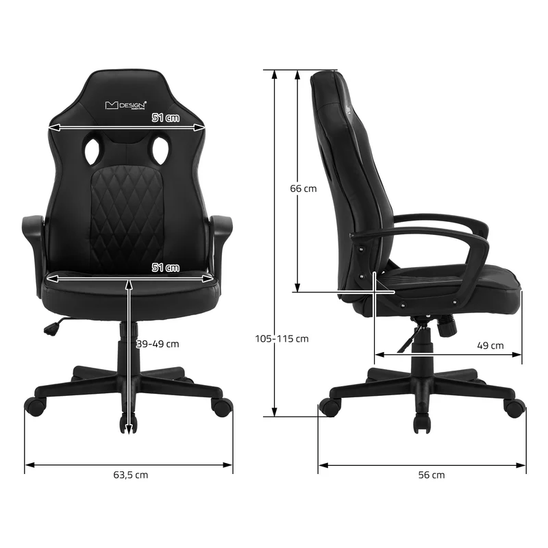 B-Ware Gamingstuhl mit Wippfunktion breite Sitzfläche Schwarz aus Kunstleder ML-Design