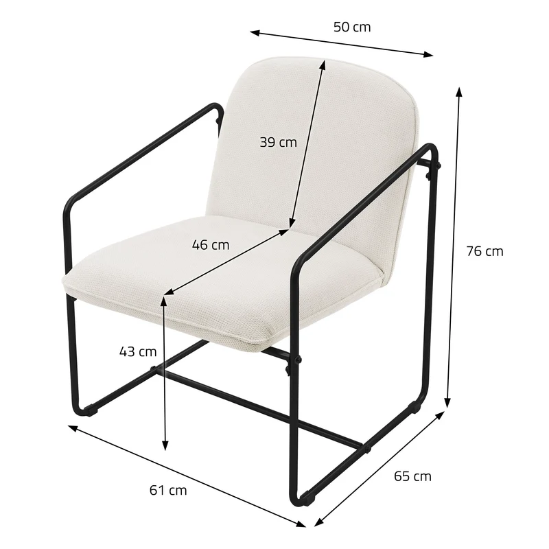 2er Set Sessel Beige mit schwarzem Stahlgestell Relaxsessel mit Arm-& Rückenlehne ML-Design