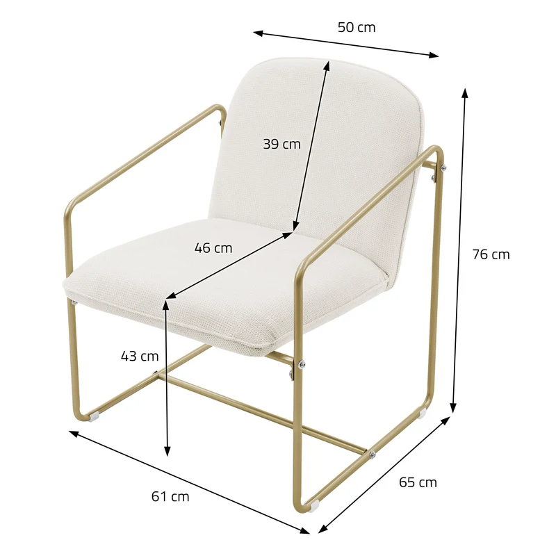 2er Set Sessel Beige mit goldenem Stahlgestell Relaxsessel mit Arm-& Rückenlehne ML-Design