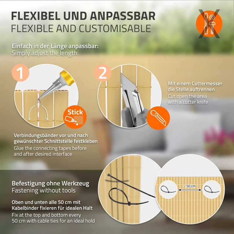 Sichtschutzmatte 100x300 cm Sichtschutzzaun Windschutz Balkonschutz PVC Bambus UV-beständig