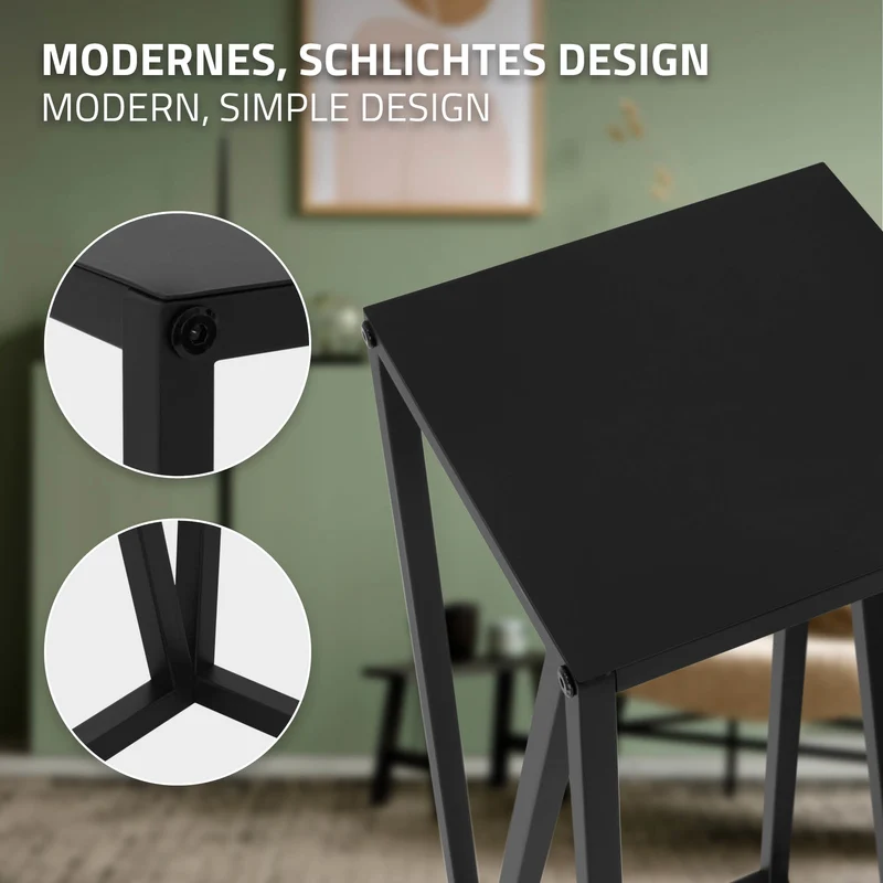 2er Set Blumenständer 21,5x21,5x57,4/26x26x73,5 cm Schwarz aus Stahl ML-Design