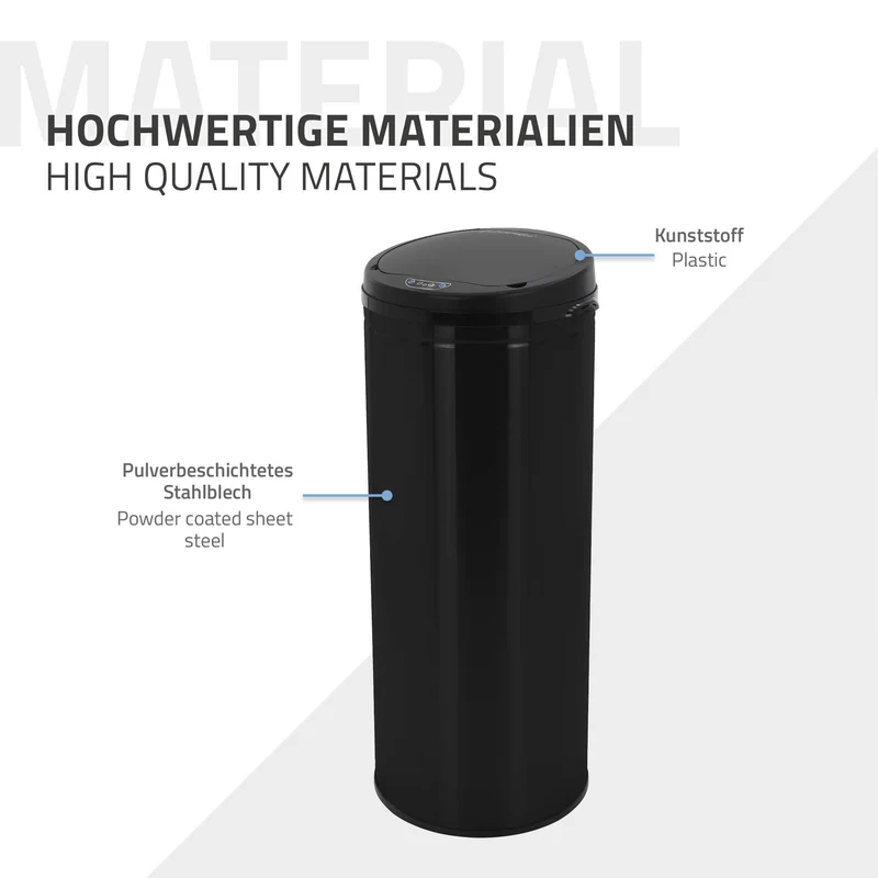 Mülleimer mit Sensor 50L Schwarz aus Edelstahl gebürstet ML-Design