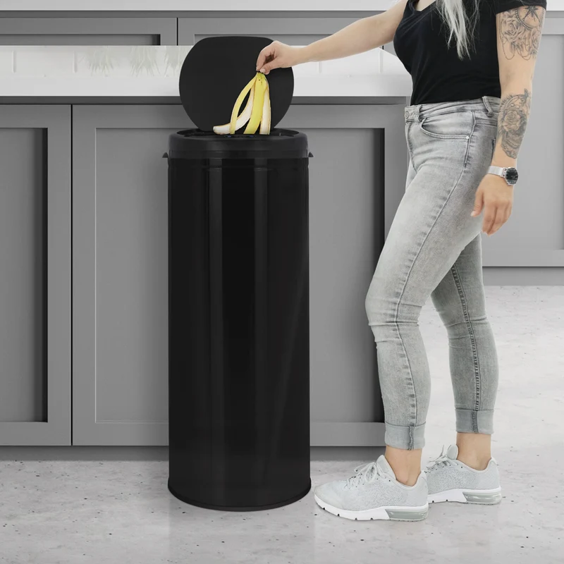Mülleimer mit Sensor 50L Schwarz aus Edelstahl gebürstet ML-Design