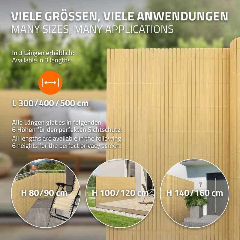 Sichtschutzmatte 80x800 cm Sichtschutzzaun Windschutz Balkonschutz PVC Bambus UV-beständig