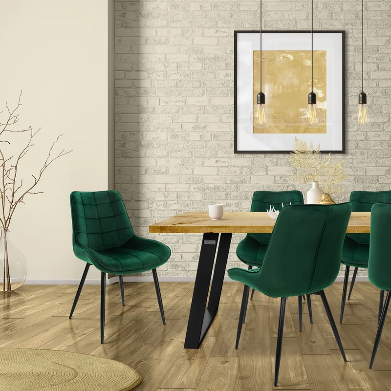 Esszimmerstuhl mit Quadrat Steppung 2er Set Dunkelgrün Samtbezug mit Metallbeinen inkl. Montagematerial ML-Design