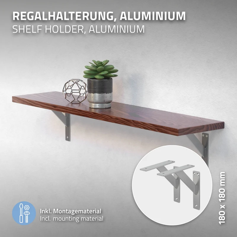 2er Set Wandkonsole Regalhalterung 2x 180 x 180 mm Silber aus Aluminium ML-Design