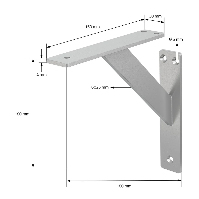 2er Set Wandkonsole Regalhalterung 2x 180 x 180 mm Silber aus Aluminium ML-Design