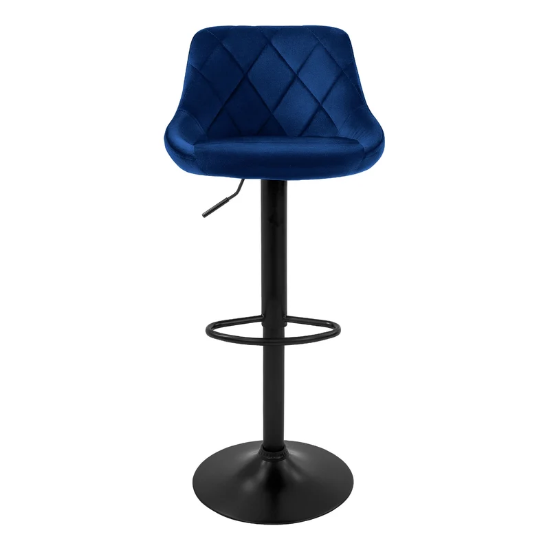4er Set Barhocker Blau Samtbezug mit Rückenlehne und Fußstütze höhenverstellbar 62-82cm ML-Design