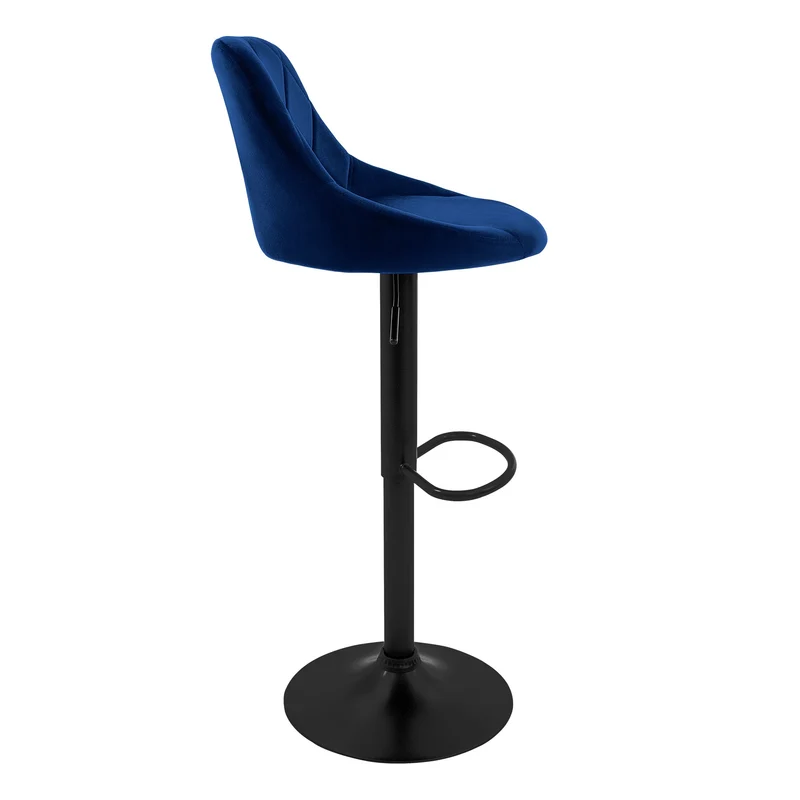4er Set Barhocker Blau Samtbezug mit Rückenlehne und Fußstütze höhenverstellbar 62-82cm ML-Design