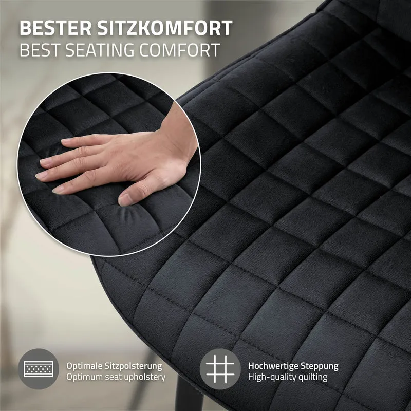 B-Ware Esszimmerstuhl 2er Set Schwarz mit Samtbezug und Stahlbeinen Küchenstuhl mit Rückenlehne ML-Design
