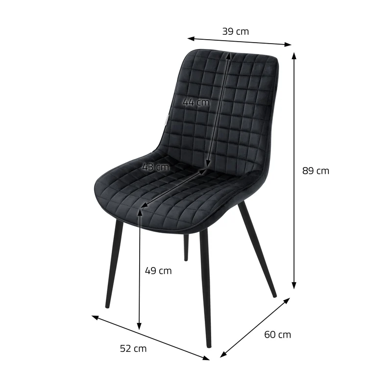 B-Ware Esszimmerstuhl 2er Set Schwarz mit Samtbezug und Stahlbeinen Küchenstuhl mit Rückenlehne ML-Design