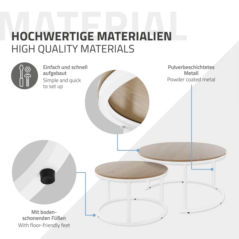 B-Ware Couchtisch 2er Set Weiß Holzdekor mit Metallgestell ML-Design