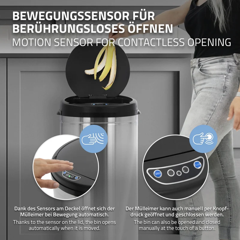 Mülleimer mit Sensor 30L Silber aus Edelstahl gebürstet ML-Design