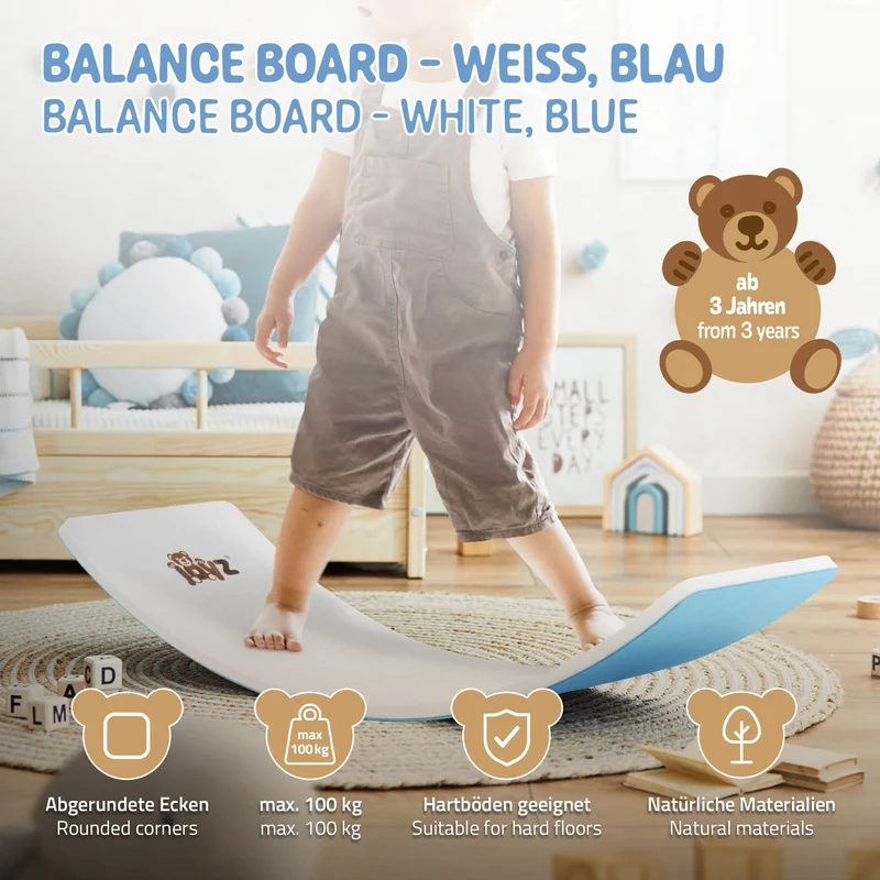 Balance Board für Kinder 83x30 cm Blau/Weiß aus Lindensperrholz bis 100kg Joyz