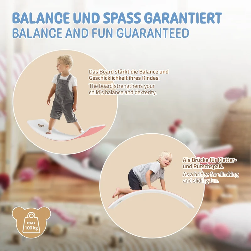 Balance Board für Kinder 83x30 cm Pink/Weiß aus Lindensperrholz bis 100kg Joyz