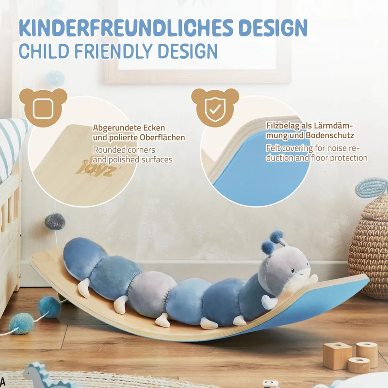 Balance Board für Kinder 83x30 cm Blau/Natur aus Holz bis 100kg Joyz