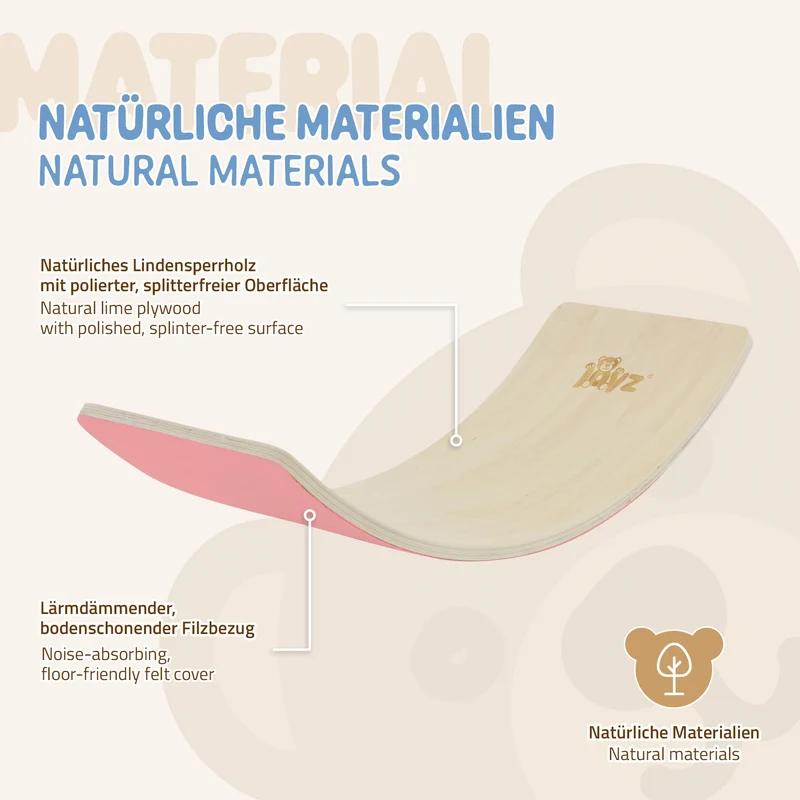 Balance Board für Kinder 83x30 cm Pink/Natur aus Holz bis 100kg Joyz